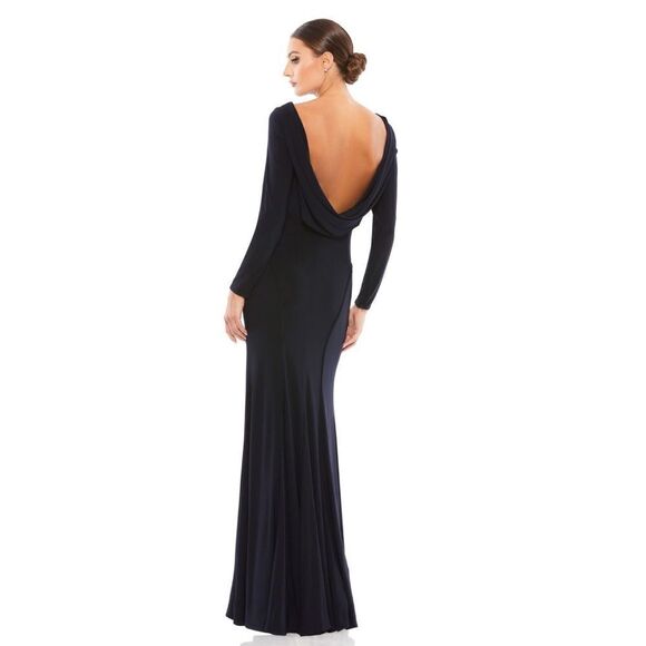 Ieena Mac Duggal - 25929 Long Sleeve Cowl Back Long Gown Navy - Picture 1 of 10